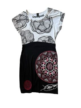 Black & White Floral Top with Black Red Mandala Pencil Dress large